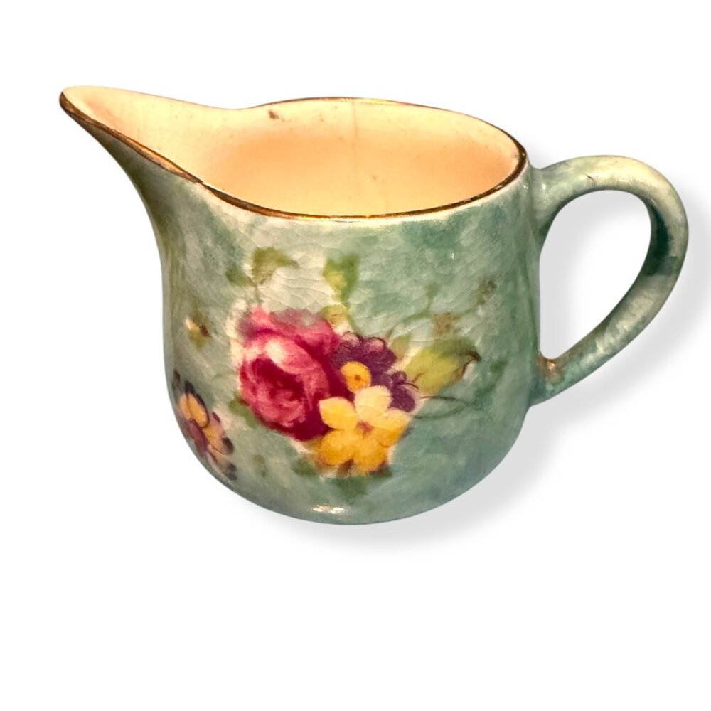 Antique James Kent Fenton Floral Porcelain‎ Creamer Pitcher Soft Green